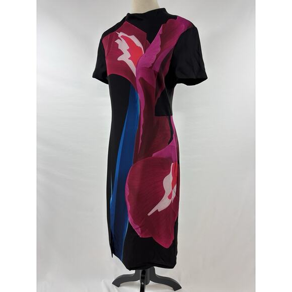 Ted Baker Column Dress Black Bright Flowers Size 2 4 High Neck Lined Maxi Sheath - Picture 13 of 13